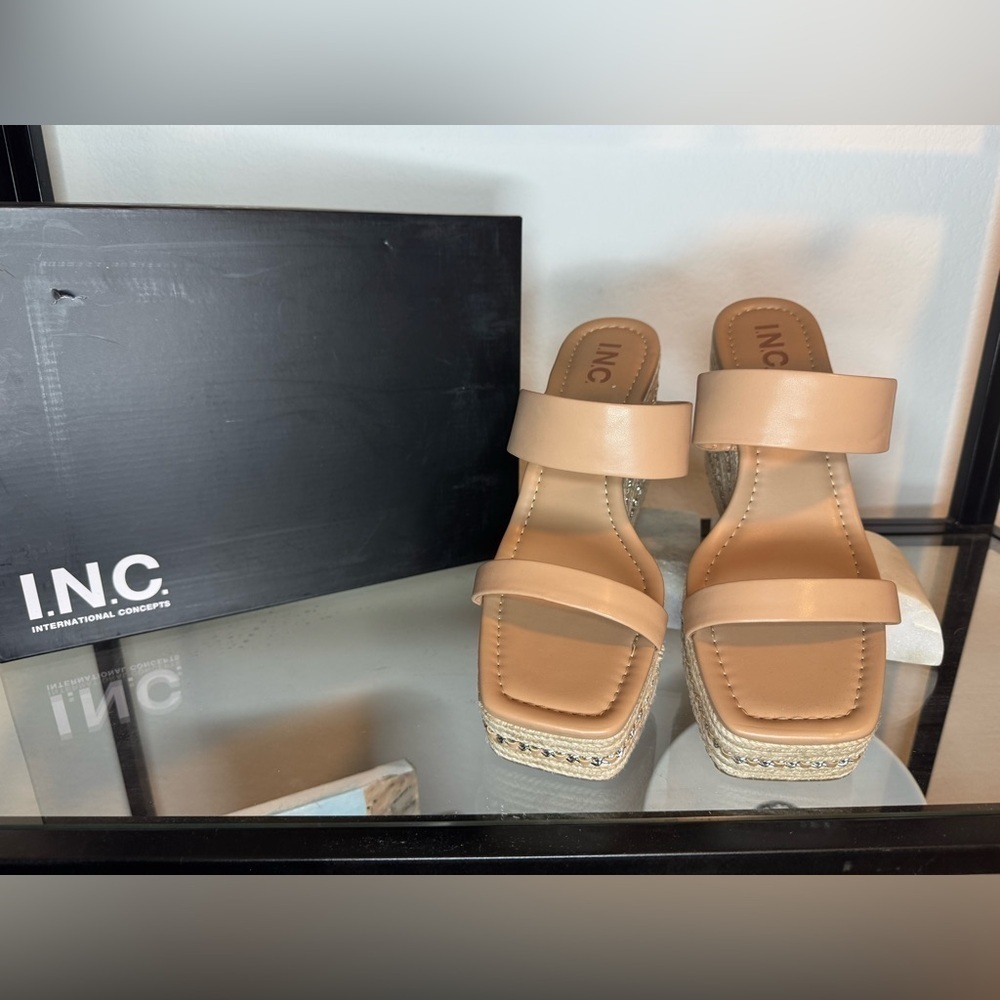 NIB INC NYLANA Comfort Insole Wedge Espadrille Sandals Dark Almond Tan Size 9.5 - Picture 5 of 9